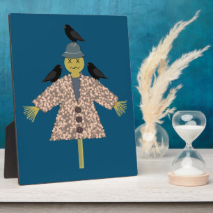 Halloween Straw Scarecrow and Ravens Plaque