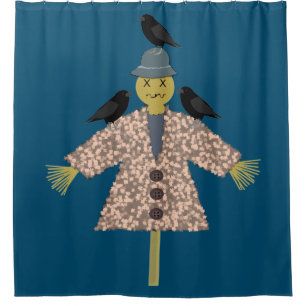 Halloween Straw Scarecrow and Ravens Shower Curtain