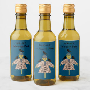 Halloween Straw Scarecrow and Ravens Wine Label