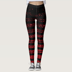 Halloween Stripe black and Red Glitter  Leggings