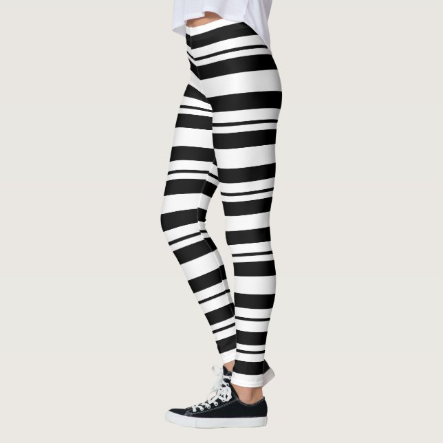 Halloween Stripe black and white  Leggings (Left)