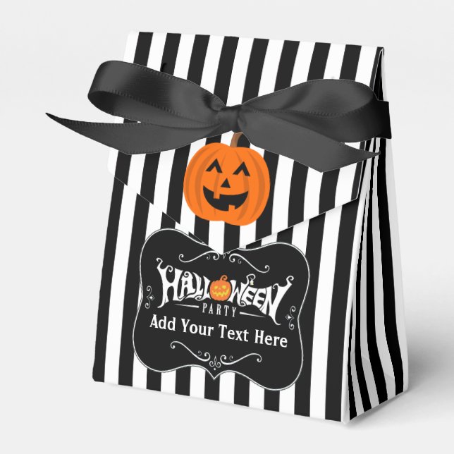 Halloween  Striped Black Party Favour Personalise Box (Front Side)