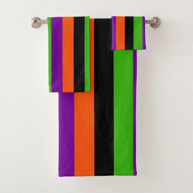 Halloween Stripes in Classic Colours Bath Towel Set (Insitu)