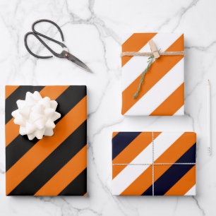 Halloween Stripes Orange White Black Wrapping Paper Sheet