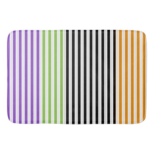Halloween Stripes Purple Green Black Orange Bath Mat (Front)