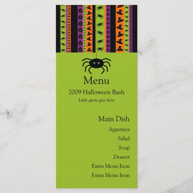 Halloween Stripes Spider Menu Card (Front)