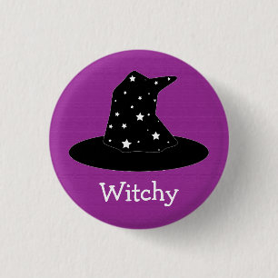 Halloween Stripes Witch Hat Button