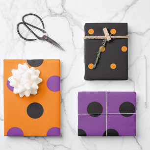 Halloween Style Polka Dot Purple Black Orange Fun Wrapping Paper Sheet