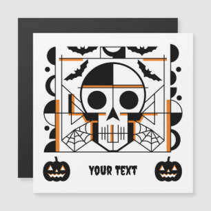 Halloween-style skull, bats, spider webs