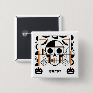 Halloween-style skull, bats, spider webs 15 cm square badge