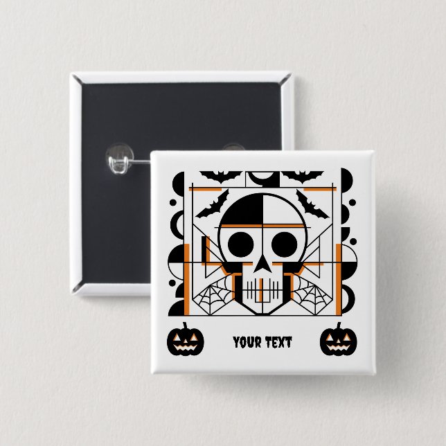 Halloween-style skull, bats, spider webs 15 cm square badge (Front & Back)