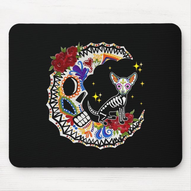 Halloween Sugar Skull Chihuahua and Moon Lover  Mouse Pad (Front)