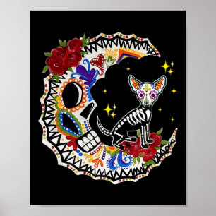 Halloween Sugar Skull Chihuahua and Moon Lover Poster