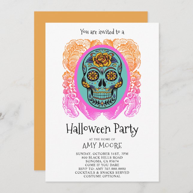 Halloween Sugar Skull Party Invitation (Front/Back)