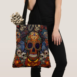 Halloween,Sugar Skull Pumpkin Fiesta, Calavera  Tote Bag