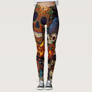 Halloween, Sugar Skull Pumpkins Fiesta, Calavera Leggings