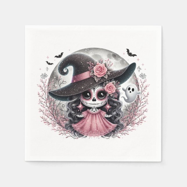 Halloween Sugar Skull Witch  Napkin (Front)
