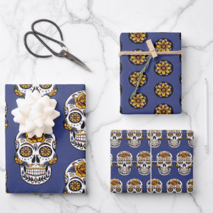 Halloween Sugar Skull Wrapping Paper Sheet