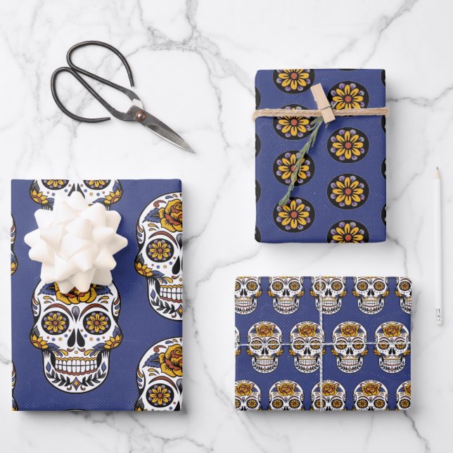 Halloween Sugar Skull Wrapping Paper Sheet (Front)