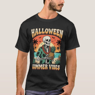 Halloween Summer Vibes Tropical Skeleton Beach T-Shirt