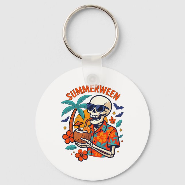 Halloween Summer Ween Skeleton Spooky Vacation Flo Key Ring (Front)