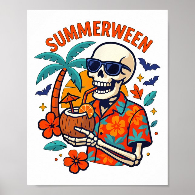 Halloween Summer Ween Skeleton Spooky Vacation Flo Poster (Front)