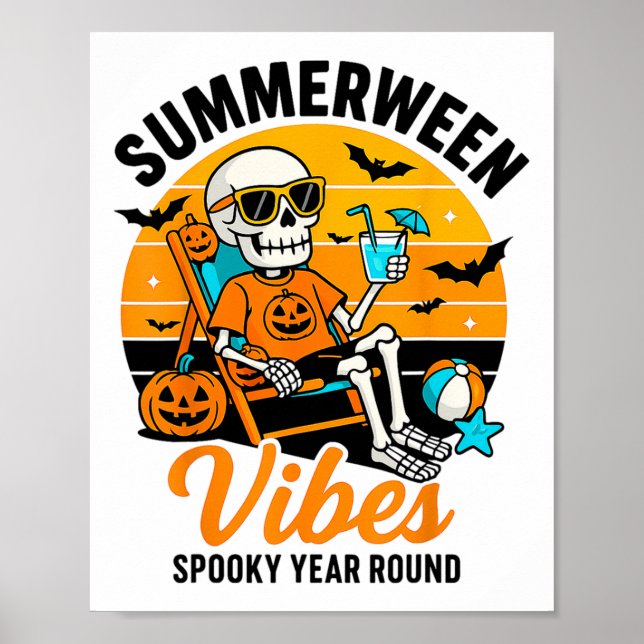 Halloween Summer Ween Vibes Spooky Skeleton Float  Poster (Front)