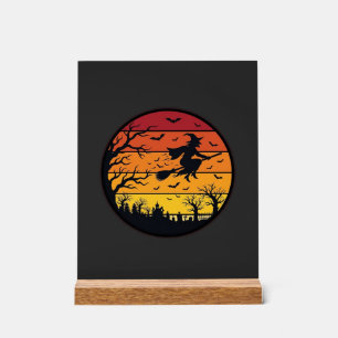 Halloween Sunset Witch Silhouette Retro Circle Des Acrylic Sign