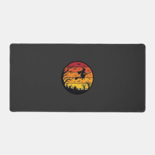 Halloween Sunset Witch Silhouette Retro Circle Des Desk Mat