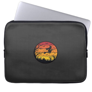 Halloween Sunset Witch Silhouette Retro Circle Des Laptop Sleeve