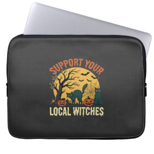Halloween Support Your Local Witches Black Cat Laptop Sleeve