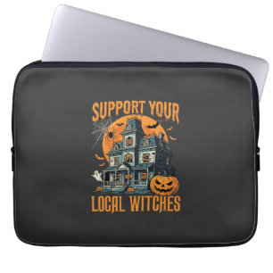 Halloween Support Your Local Witches Haunted House Laptop Sleeve