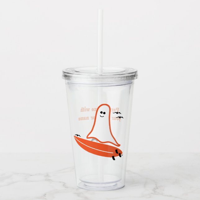 Halloween Surfer Ghost black Acrylic Tumbler (Front)
