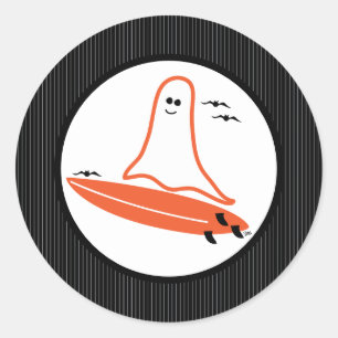 Halloween Surfer Ghost black Classic Round Sticker
