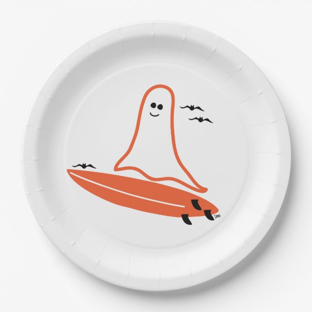 Halloween Surfer Ghost black Paper Plate (Front)