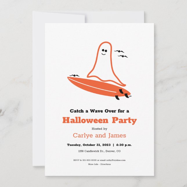 Halloween Surfer Ghost Invitation (Front)