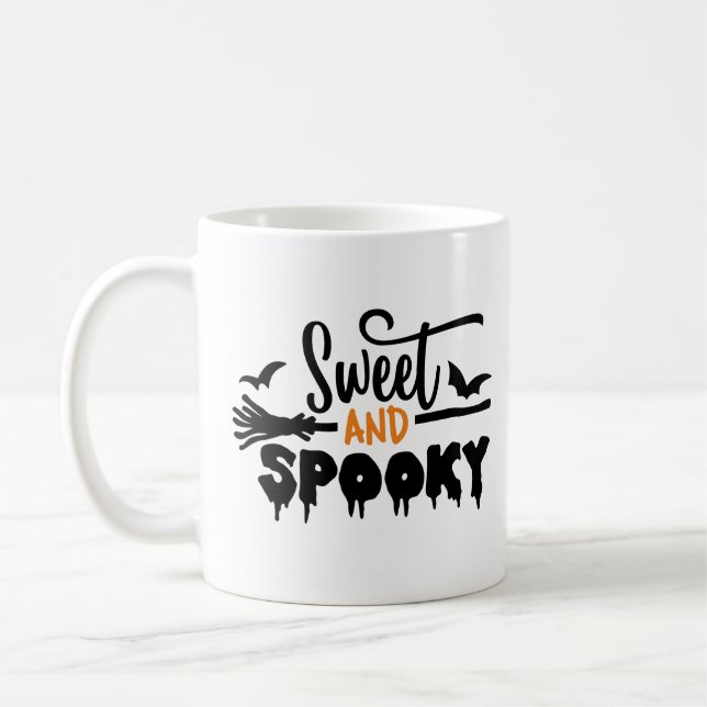 Halloween Sweet And Spooky Typographic Text Coffee Mug (Left)