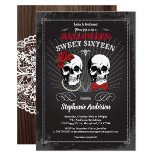 Halloween sweet sixteen 16 gothic black and red invitation
