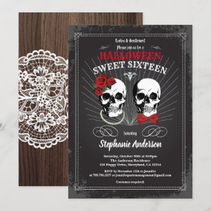 Halloween sweet sixteen 16 gothic black and red invitation