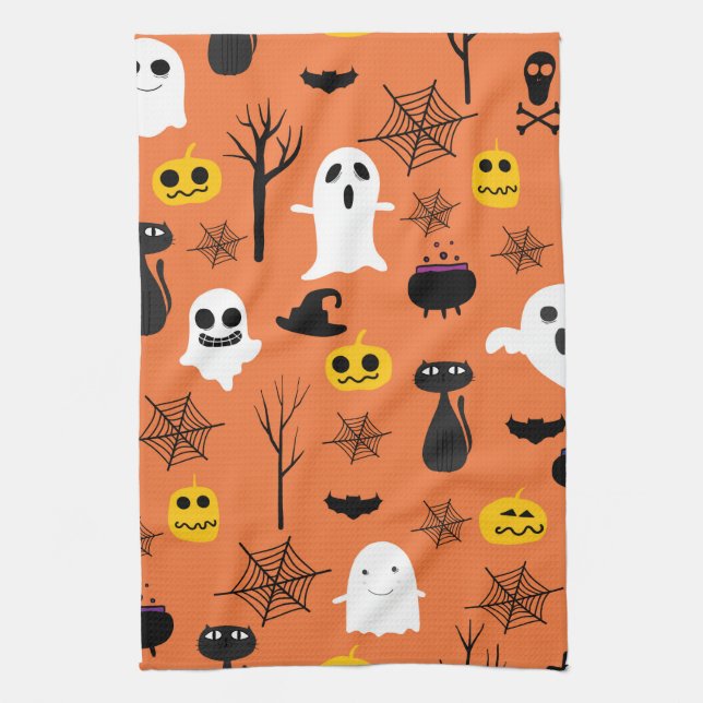 Halloween Symbols background Tea Towel (Vertical)