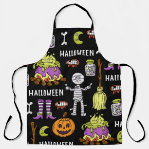 Halloween symbols, vintage seamless theme apron