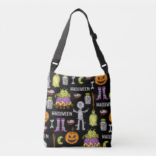 Halloween symbols, vintage seamless theme crossbody bag