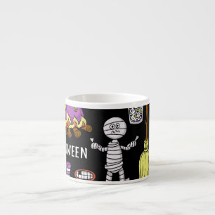 Halloween symbols, vintage seamless theme espresso cup