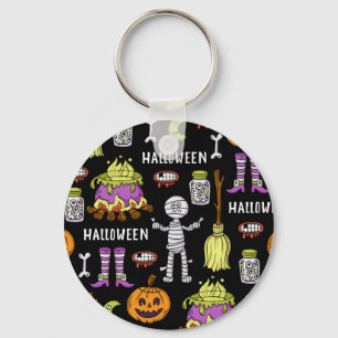 Halloween symbols, vintage seamless theme key ring