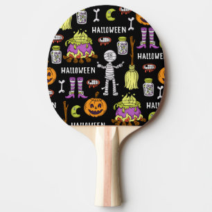 Halloween symbols, vintage seamless theme ping pong paddle