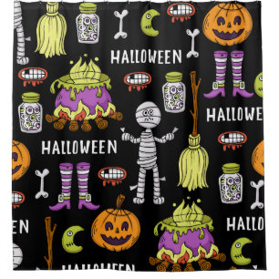 Halloween symbols, vintage seamless theme shower curtain