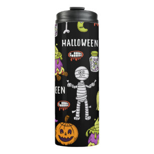 Halloween symbols, vintage seamless theme thermal tumbler