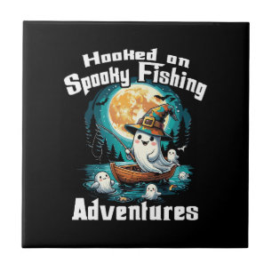 Halloween T Hooked on Spooky Fishing Ceramic Tile