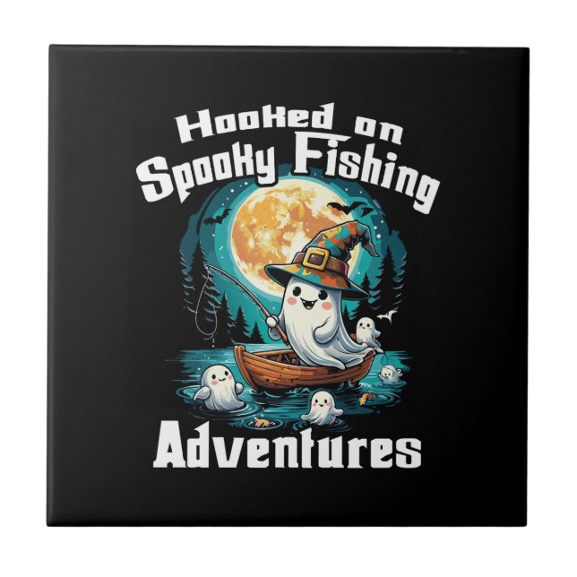Halloween T  Hooked on Spooky Fishing Ceramic Tile (Front)