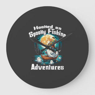 Halloween T Hooked on Spooky Fishing Large Clock
